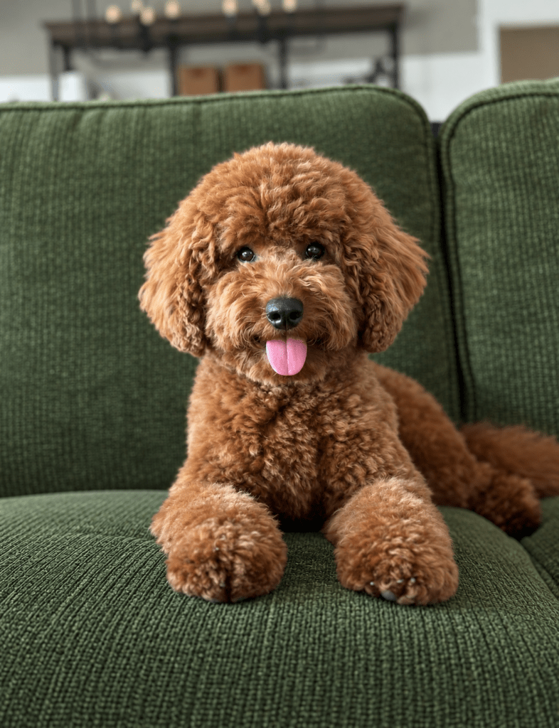 Lane is a red mini poodle who is a mother dog at Safari Doodles of Texas